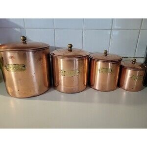 Vintage Copper Canister Set of 4 Nesting with lids Unmarked 1970's Tea Coffee
